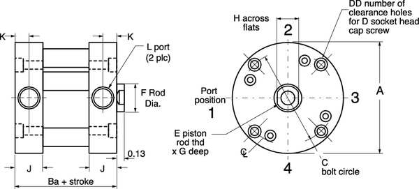 Air Cylinder, 2 1/2 in Bore, 1 in Stroke, Compact Double Acting
