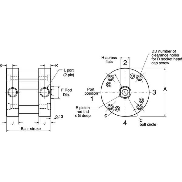 Air Cylinder, 1 1/16 in Bore, 1 in Stroke, Compact Double Acting