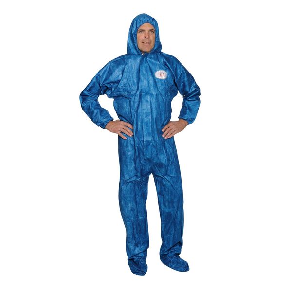 Hooded Chemical Resistant Coveralls, Blue, Zipper