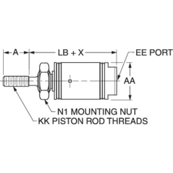 Air Cylinder, 1 1/16 in Bore, 1 in Stroke, Round Body Single Acting