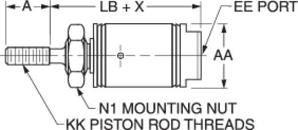 Air Cylinder, 1 1/4 in Bore, 1 in Stroke, Round Body Single Acting