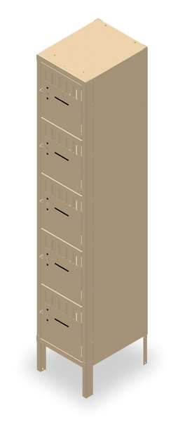 Box Locker, 12 in W, 15 in D, 66 in H, (1) Wide, (5) Openings, Sand
