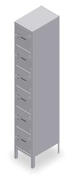 Box Locker, 12 in W, 18 in D, 78 in H, (1) Wide, (6) Openings, Gray