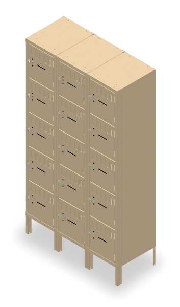 Box Locker, 36 in W, 15 in D, 66 in H, (3) Wide, (15) Openings, Sand