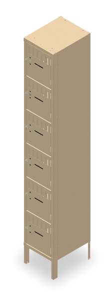 Box Locker, 12 in W, 15 in D, 78 in H, (1) Wide, (6) Openings, Sand