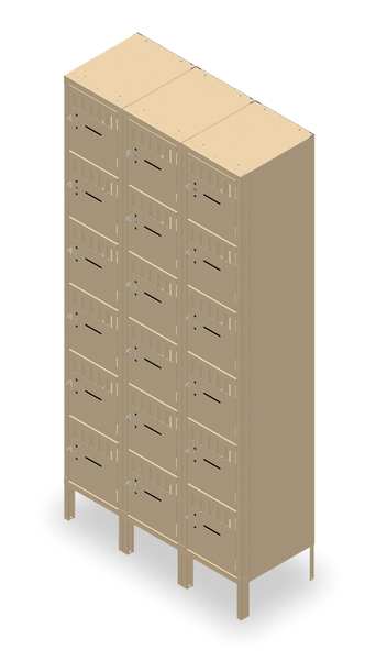Box Locker, 36 in W, 15 in D, 78 in H, (3) Wide, (18) Openings, Sand