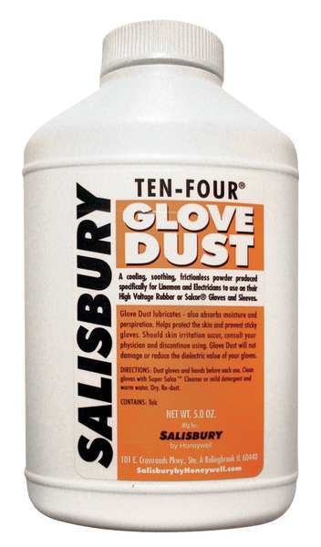 Ten-Four Glove Dust, Powder, For Rubber Insulating Lineman Gloves, Size 5 oz, White, 1 Bottle