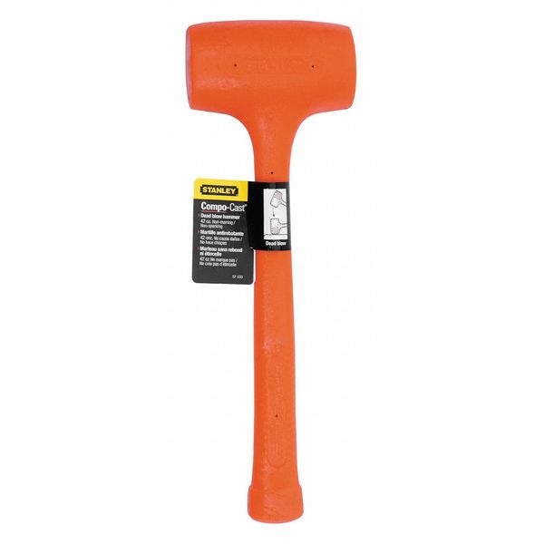 42 oz. Soft Face Dead Blow Hammer. 14 in L, 2 1/2 in Face Dia, Steel, Orange