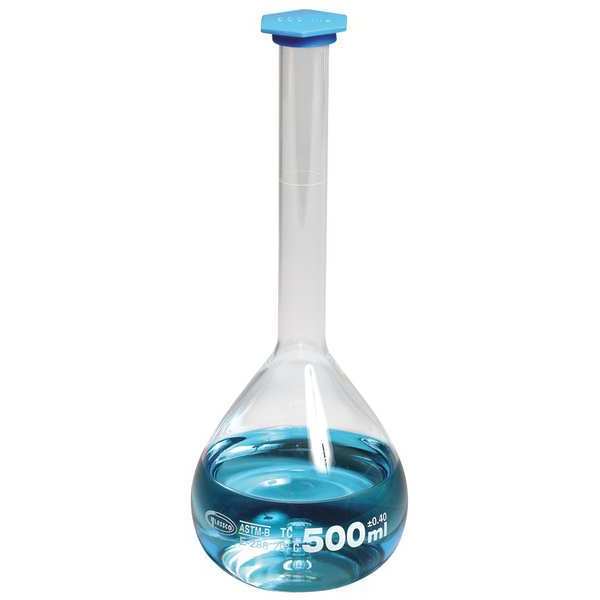 Volumetric Flask, w/Snap Cap, 500 mL, PK12