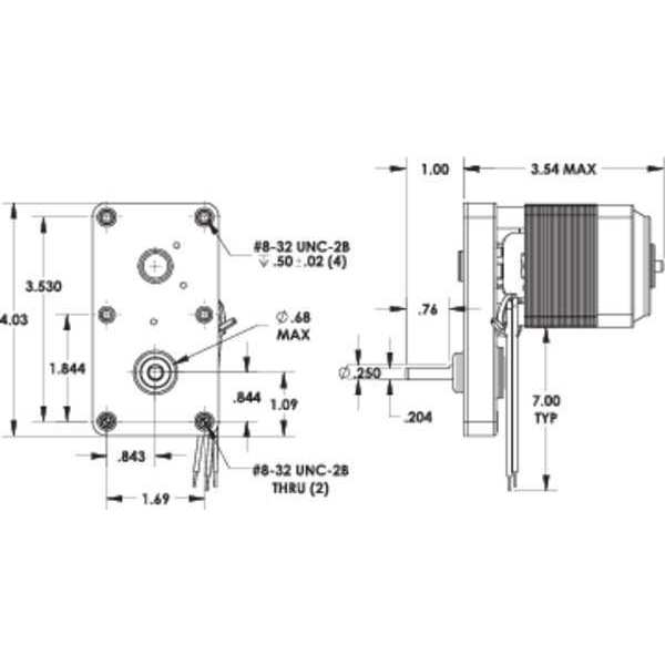 AC Gearmotor, 6.0 in-lb Max. Torque, 25 RPM Nameplate RPM, 115V AC Voltage, 1 Phase