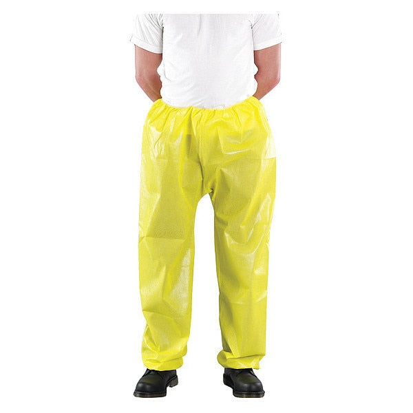 Chemical Resistant Pants, M, 40 , Yellow, Microporous Polypropylene Laminate, Elastic