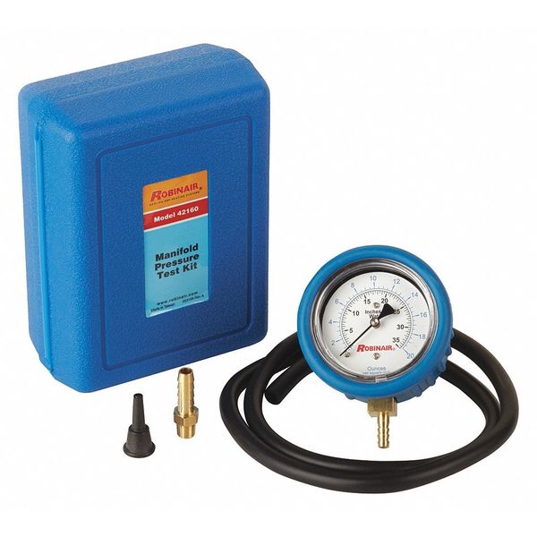 Pressure Gauge, 0 to 20 psi, 1/2 in Hose Barb, Blue