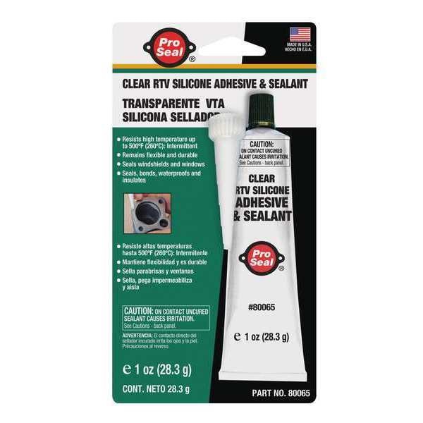 Sealant RTV Silicone Sealant, 1 oz, Clear, Temp Range -75 to 500 Degrees F