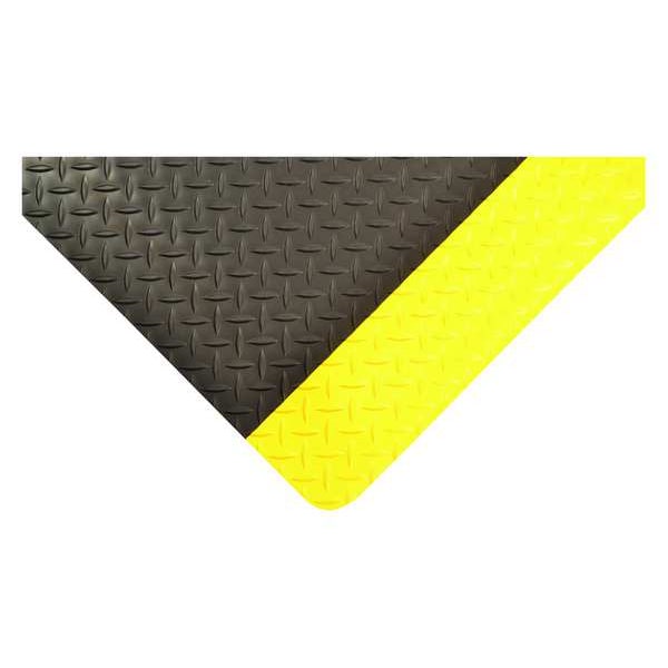 Antifatigue Runner, Black/Yellow, 14 ft. L x 2 ft. W, Vinyl Surface Nitrile Rubber Sponge Base
