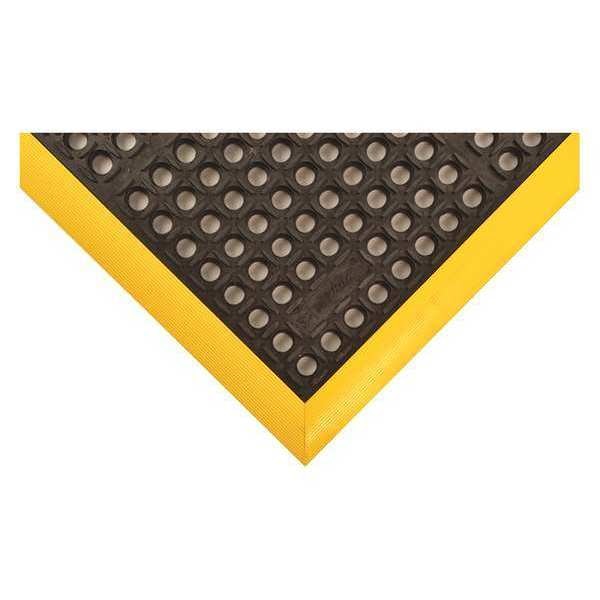 Antifatigue Mat, Black with Yellow Border, 3 Ft W x 10 Ft L, 7/8 In Thick