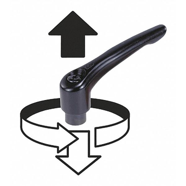 Adjustable Handle, Modern Design, Sz. 2, 1/4-20X20, Die Cast Zinc Silver Metallic, Comp: Steel
