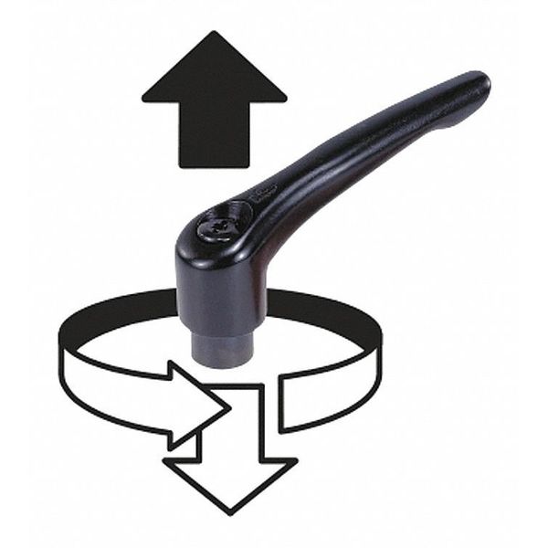 Adjustable Handle, Modern Design, Sz. 2, 1/4-20X20, Die Cast Zinc Silver Metallic, Comp: Steel