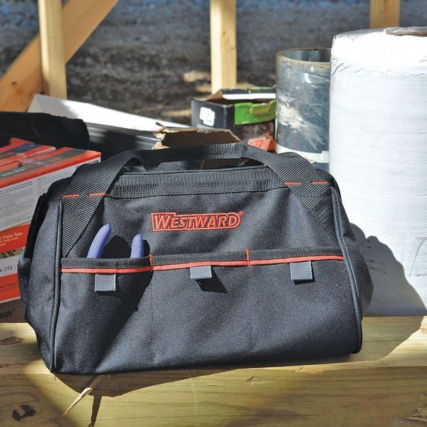 Tool Bag, 3 Outside Pockets, 13 in Overall W, 9 in Overall D, 8 in Overall H, Polyester, Black