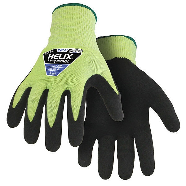 Hi-Vis Cut Resistant Coated Gloves, A9 Cut Level, Nitrile, 2XL, 1 PR