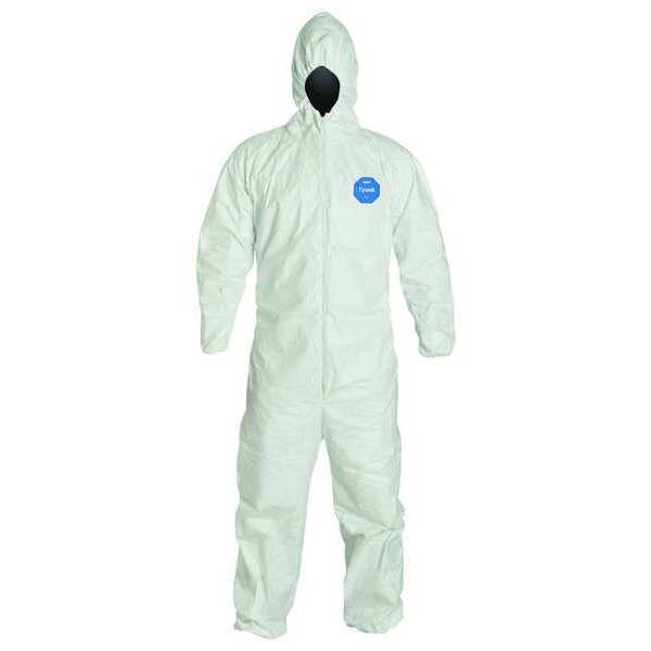 Tyvek 400 Hooded Disposable Coveralls, XL, Zipper, Elastic Wrist, Elastic Ankle, White, 25 Pack