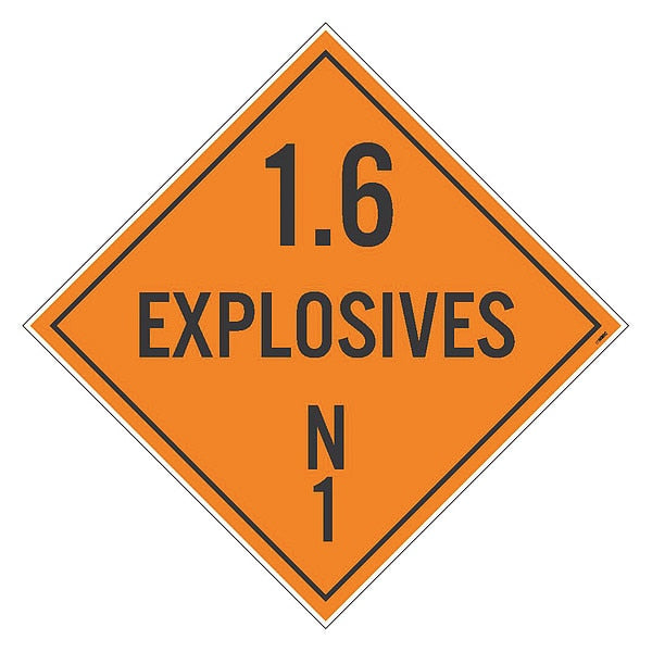 Placard Sign, N1, 1.6 Explosives, Pk50, Material: Adhesive Backed Vinyl