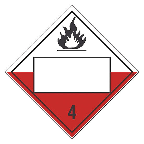 Placard Sign, 4 Flammable Solids, Blank, Pk25, Material: Adhesive Backed Vinyl