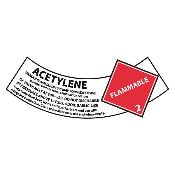 Acetylene Gas Cylinder Shoulder Label, Pk25