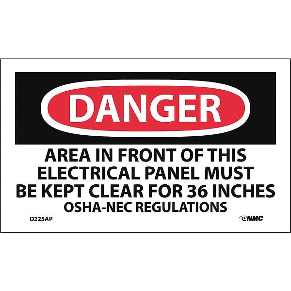 Danger Keep Electrical Panel Clear Label, Pk5