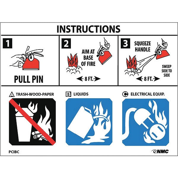 Fire Extinguisher Instructions Sign, Pk100, Material: Adhesive Backed Vinyl