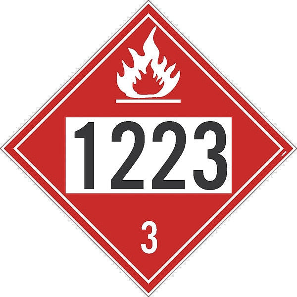 Flammable Dot Placard Sign, 1223, Pk10, Material: Adhesive Backed Vinyl