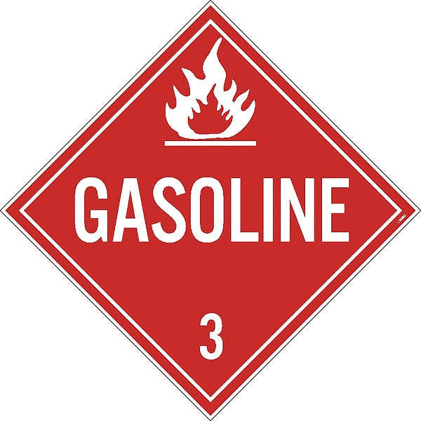 Gasoline 3 Dot Placard Sign, Pk50, Material: Adhesive Backed Vinyl
