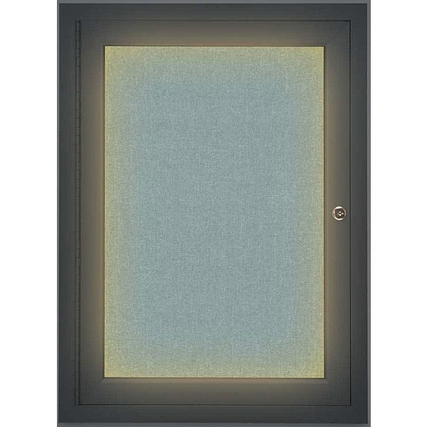 Corkboard, Lghtd, Fbrc, Blk/Cld, 1 Dr, 18x24