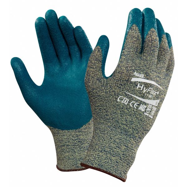 Hyflex Cut-Resistant Coated Gloves, A5 Cut Level, Foam Nitrile, Gray/Blue, Large (Size 9), 1 Pair