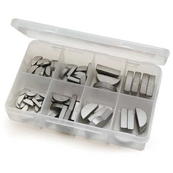Woodruff Key Assortment, Carbon Steel, Plain, 72 Pieces, +0.001 in Thick Tolerance