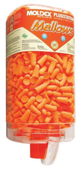 Disposable Uncorded Ear Plugs with Dispenser, Bell Shape, 30 dB, 500 Pairs, Orange