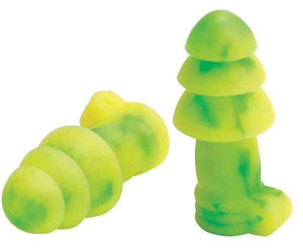 Reusable Uncorded Ear Plugs, Flanged Shape, 27 dB, 50 Pairs, Green