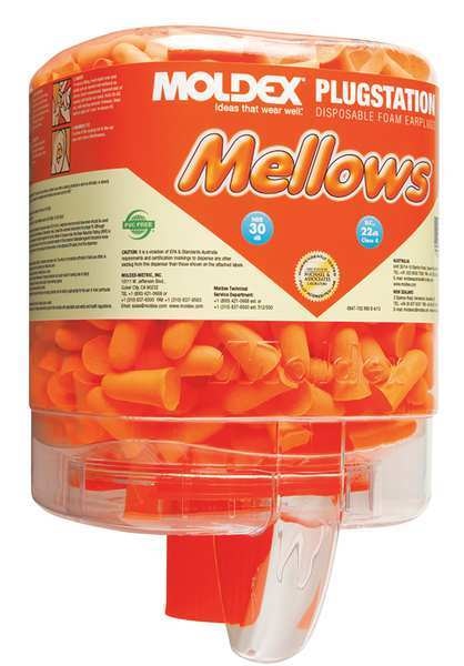 Disposable Uncorded Ear Plugs with Dispenser, Bell Shape, 30 dB, 250 Pairs, Orange