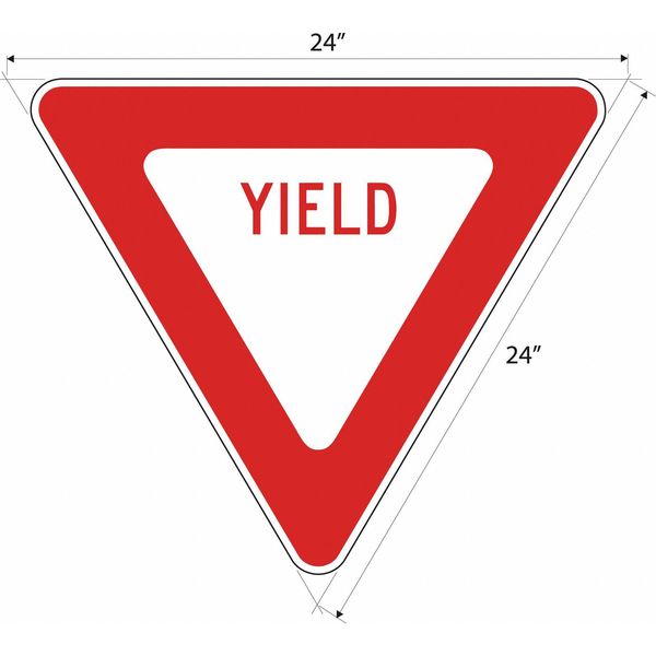 Yield Traffic Sign, 24 in H, 24 in W, Aluminum, Triangle, English, R1-2-24DA