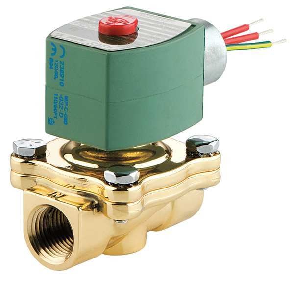 120V AC Brass Solenoid Valve, Normally Closed, 1 1/2 in Pipe Size