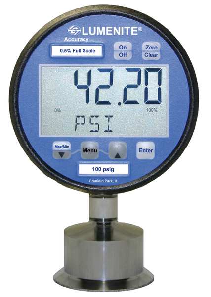 Digital Sanitary Pressure Gauge with Transmitter, 0 to 100 psi, 1 1/2 in Triclamp, Plastic, Blue
