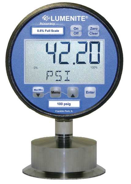 Digital Sanitary Pressure Gauge with Transmitter, 0 to 100 psi, 2 in Triclamp, Plastic, Blue