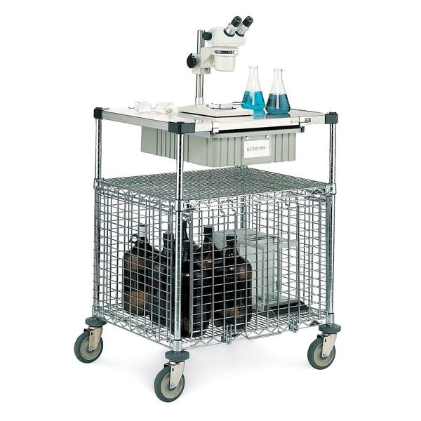 Corrosion-Resistant Wire Security Cart with Solid Top Shelf 600 lb Capacity, 24 in W x 30 in L x
