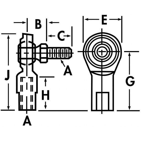 Female Stud Rod End, RH, 1/4-28