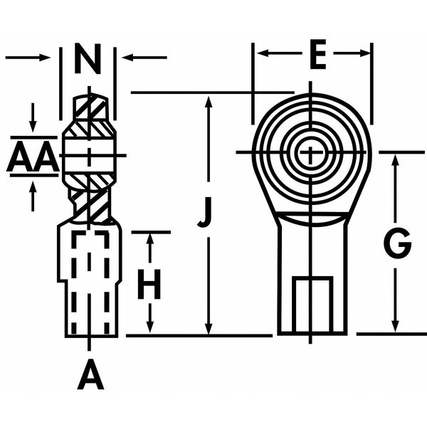 Female, SS/PTFE Rod End, RH, 14/14.065mm