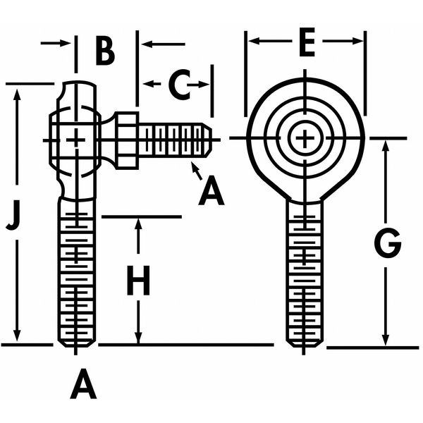 Male Stud, Rod End, RH, 38mm