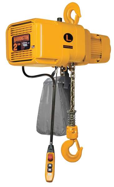 Electric Chain Hoist, 4,000 lb, 10 ft, Hook Mounted - No Trolley, Yellow