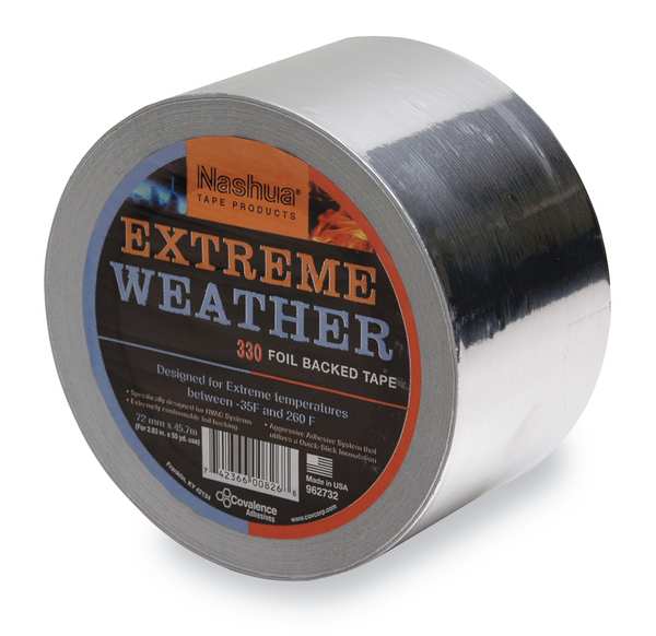 Extreme Weather Foil Tape, 1 7/8 in W x 50 1/4 yd L, 3.5 mil Thick, Silver, 330X, 1 Pk