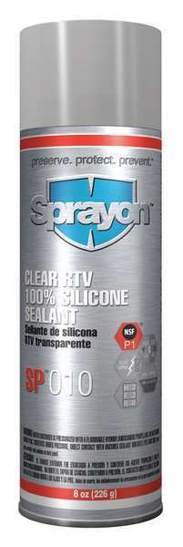 Mildew and Water Resistant RTV Silicone Sealant, 8 oz, Clear, Temp Range 80 to 450 Degrees F