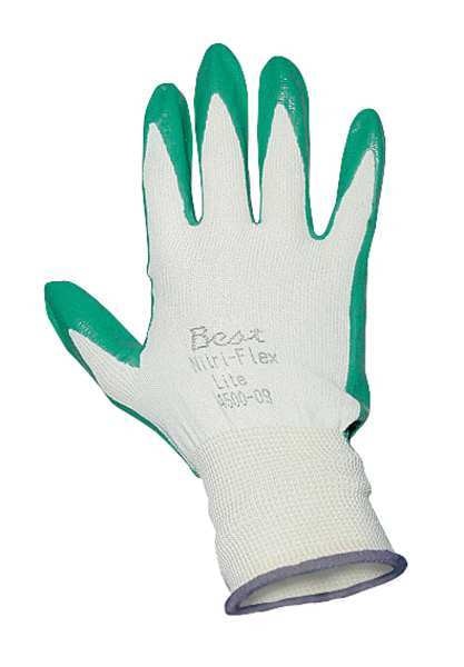 Nitrile Coated Gloves, Palm Coverage, Green, XL, PR