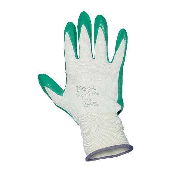 Nitrile Coated Gloves, Palm Coverage, Green, M, PR